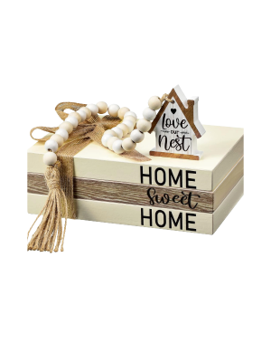 4 Pcs Wooden Farmhouse Decorative Books for Home Decor