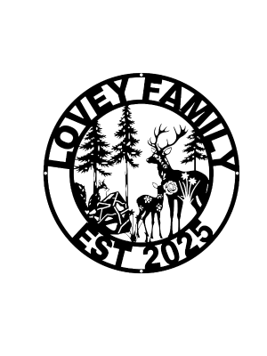 Metal Wall Sign for LOVEY Family - Established 2025 with Deer, Fox & Pine Trees